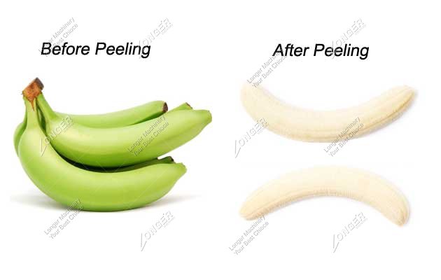 machine peeling green banana skin 